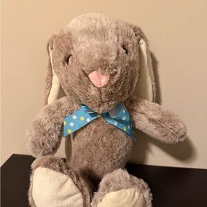 Plush Bunny Stuffed Animal with Blue Polka Dot Bow